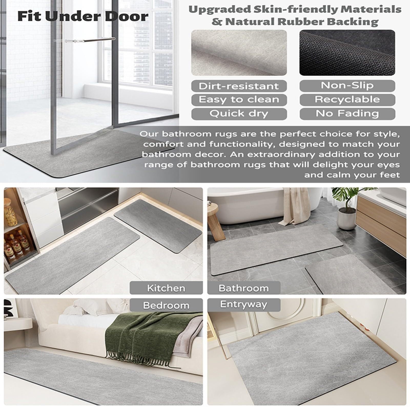 Tappetino da Bagno in Pietra Diatomite 50X80cm, Tappeto da Antiscivolo Adatto per Bagno Docce Cucina, Tappetini con Fondo in Gomma per Indoor Floor & Door Mat
