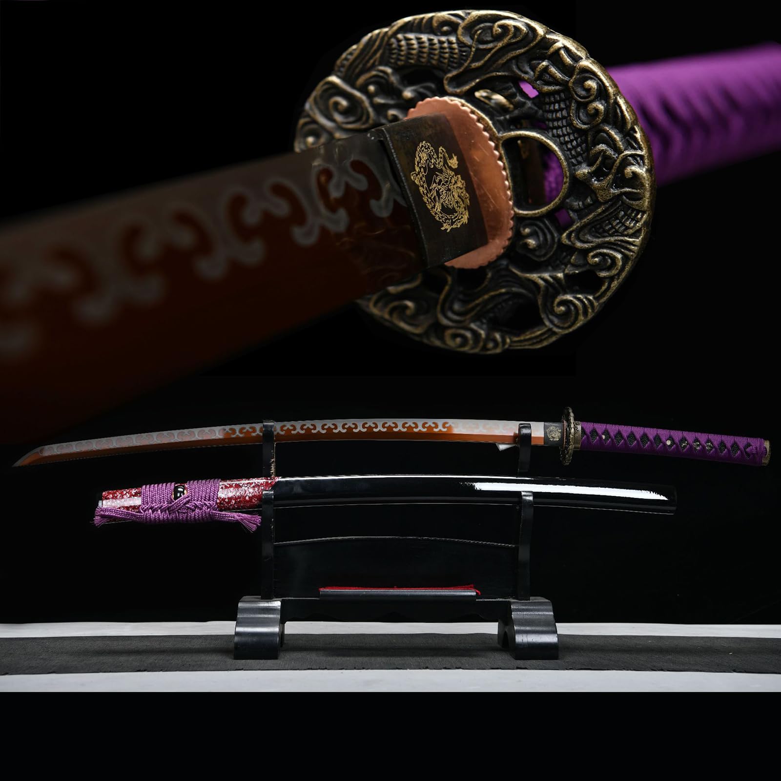 103cm Handarbeit Echtes Katana,1060 Stahl Japanisches Samurai-Schwert mit Scheide,Metallschwert für Cosplay,Training Sammeln & als Geschenk