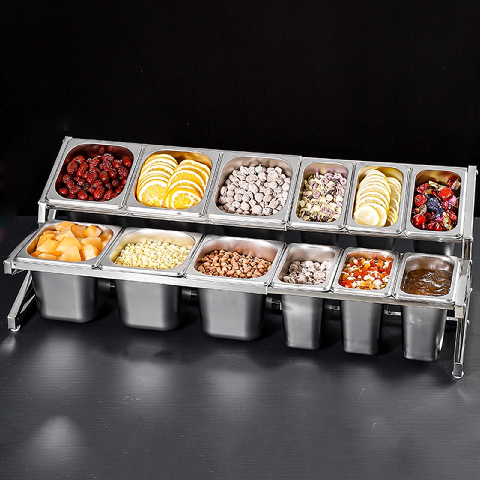 Aserzenith Silver/E Expandabl 304 Stainless Steel Spic Rack Set, Countertop Spic Rack, Condiment Dispenser With Spoons For Seasoning Sauc Salad Jam Fruits Ingredients,-A-37.8X13.4x10.2in