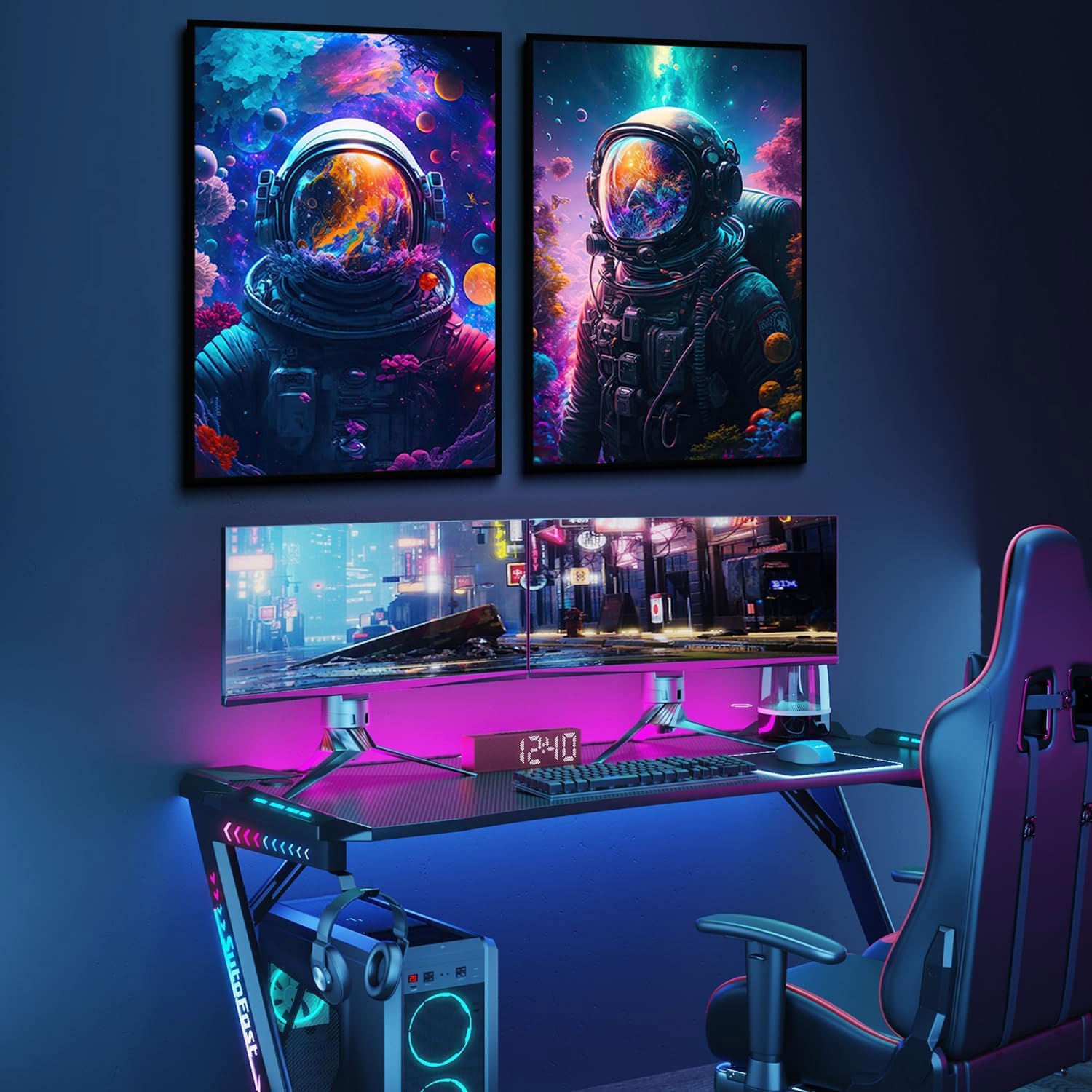 Cool Astronaut Wall Art Abstract Funny Spaceman in the Ocean Poster Picture Colorful Fantastic Universe Space Painting Prints Surrealism Planets Cosmos Artwork For Boys Bedroom Canvas Decor Unframed