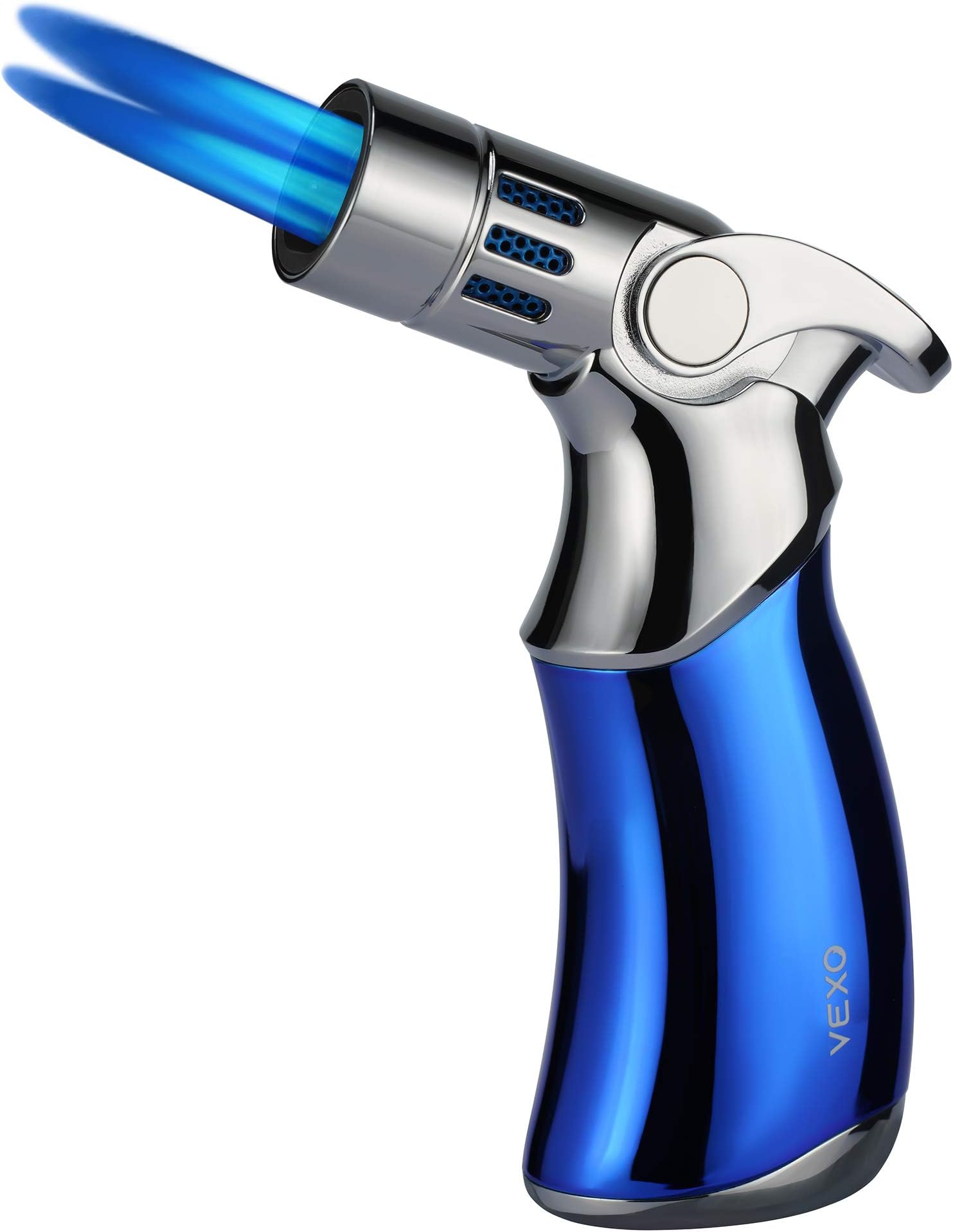 VEXO-Mini4 Torch Lighter Quad 4 Jet Flame Windproof Butane Refill Portable Lighter for Grill BBQ Candle Camping, Gift Idea (Butane NOT Included) (Blue)