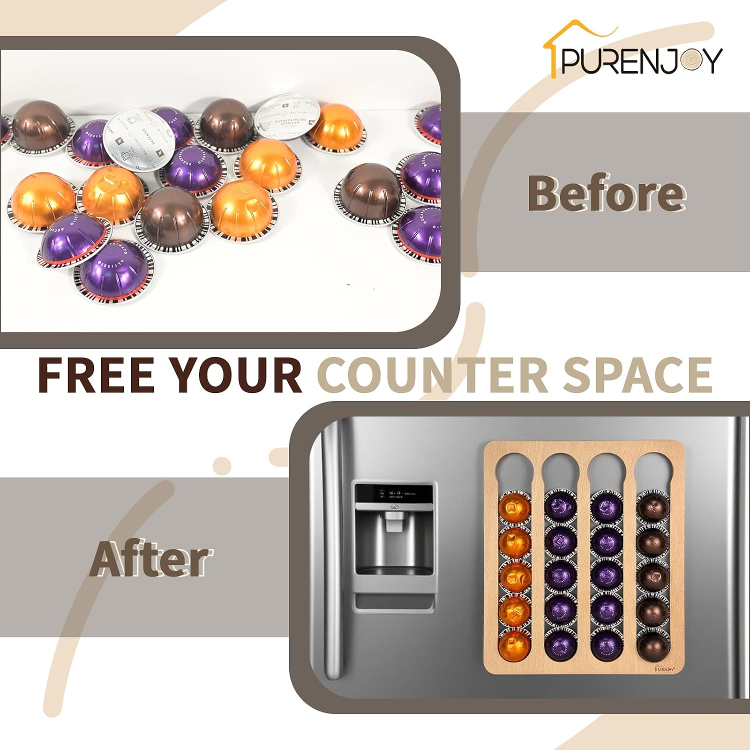 Adhesive Coffee Pod Holder for Nespresso Vertuo Line, Coffee Pod Storage, Holds 20 Pods, Vertical or Horizontal Mount, Large (one pack)