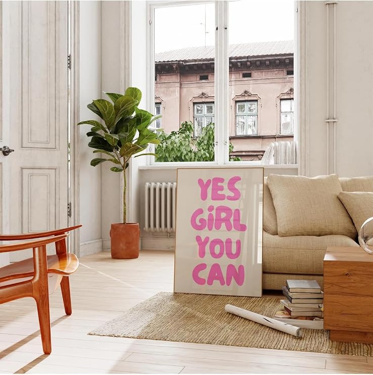 512 STORE Estetik Pink Pinterest Yes Girl You Can Tasarım Duvar Dekor Çerçevesiz Poster 50 X 70 Beyaz, 84gas3541r3