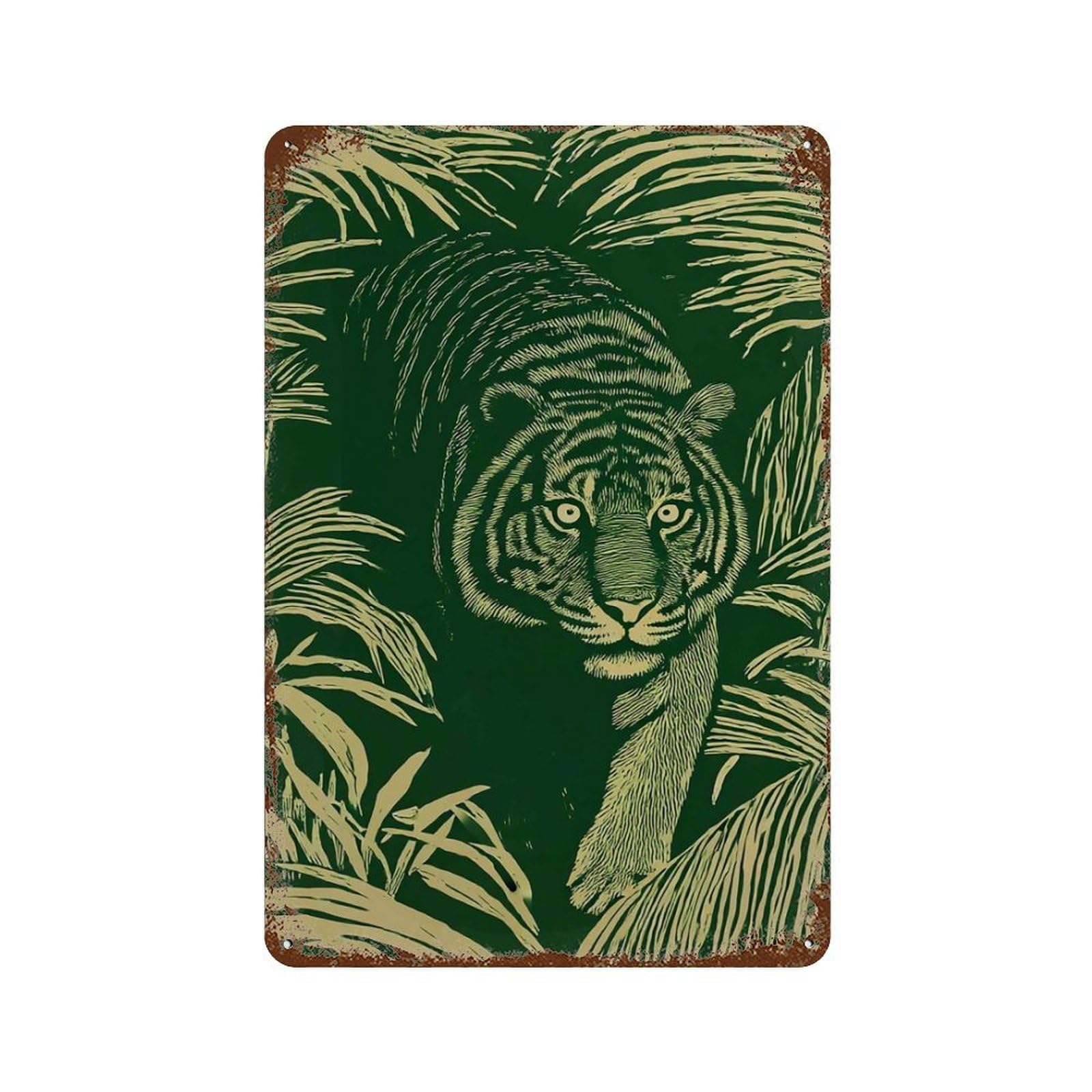 xiaoxiaoshen Green Jungle Tiger Bold Safari Animal Tropical Nature Home Wall Decor Art Metal Tin Poster Modern Home Decor Art Home Bar Shop Decorations Vintage Sign 30x20cm