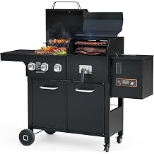 BRANDMAN Pellet and Propane Gas Grill &amp; Griddle Combo, Dual Fuel BBQ Smoker