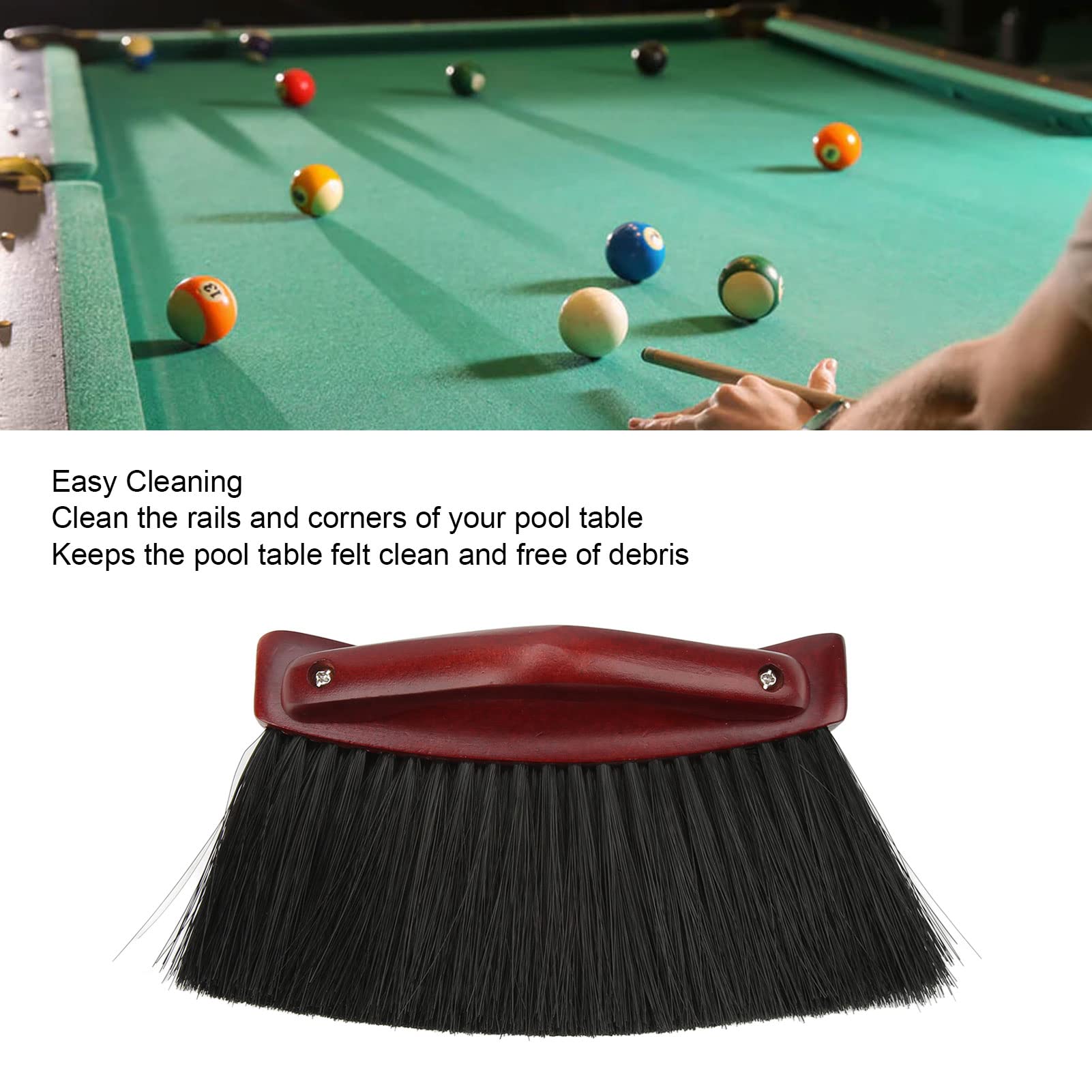 Topyond Pool Table Brush, Billiard Table Brush, Soft Bristles Ergonomic Handle Arc Shaped Billiard Table Cleaning Brush for Rail Corner Felt Cloth