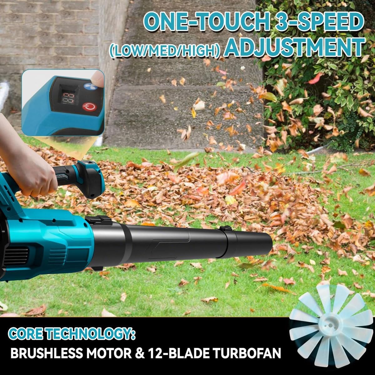 Cordless Leaf Blower,21V Electric Garden Blowers with 3 Speed, Battery Leaf Blower with 2 x 4.0 Ah Battery and Charger,for Garden, Lawn Care, Snow Removal