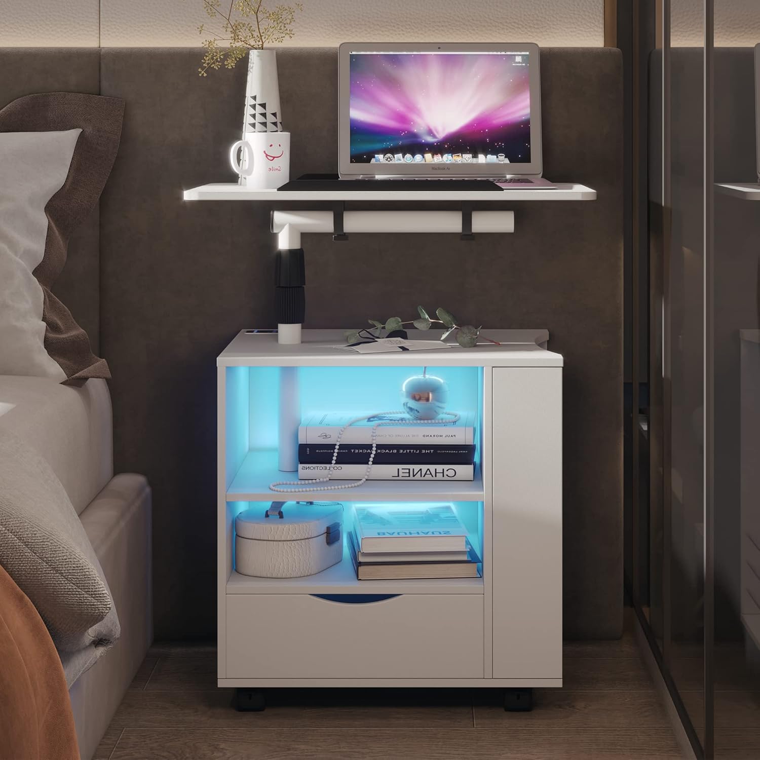 dnbss Nightstand with Charging Station and LED Lights