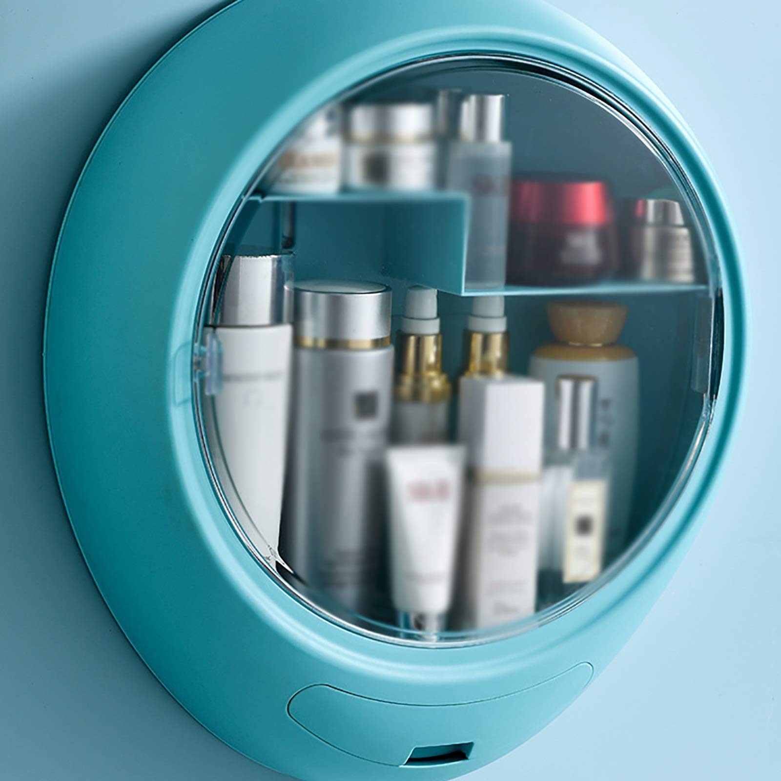 Kosmetik-Aufbewahrungsbox Wandmontierter kosmetischer Aufbewahrungsbox perforiert Kostenloser Kosmetikkasten Hautpflegeprodukt-Produkt-Rack für Kommode und Badezimmer(Blue)