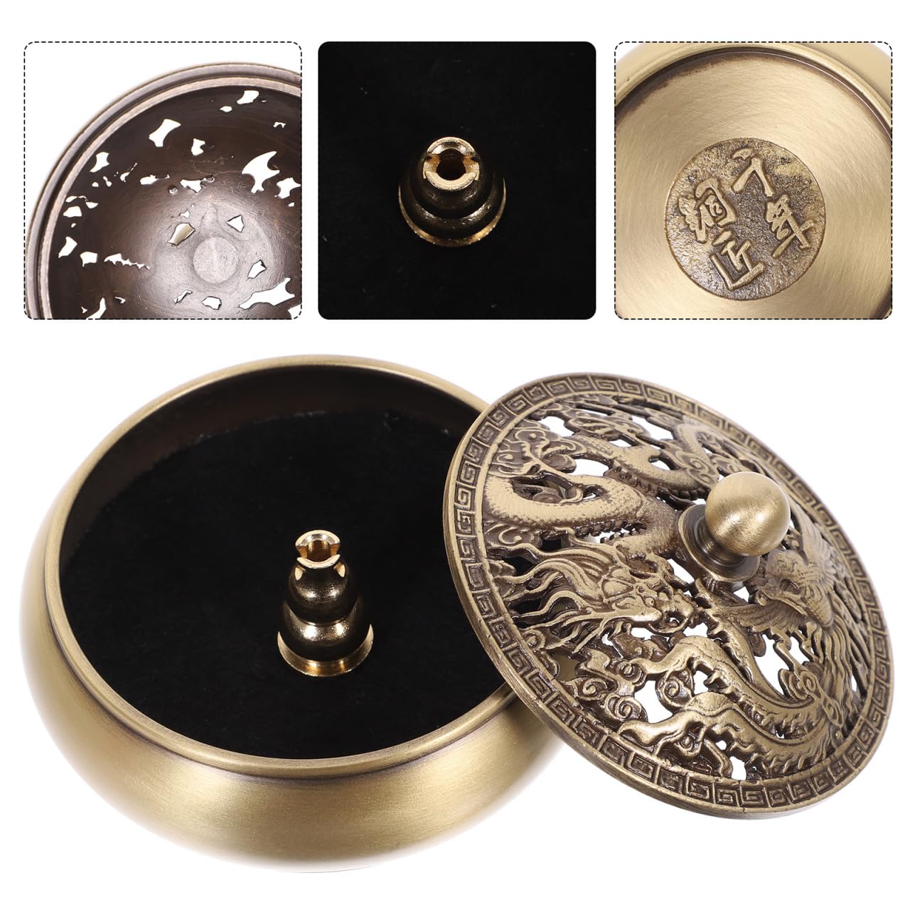 Wierookbrander met deksel, messing vintage metalen wierookhouder kom vuurvaste niet-vervagende roestbestendige koperen wierookbrander