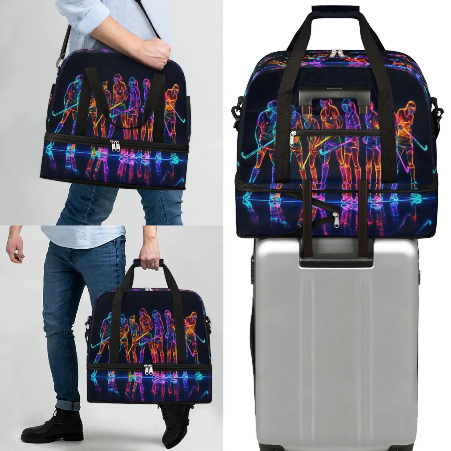 Sac de voyage pliable pour homme et femme - Motif joueur de hockey - 47 l - Pour le sport, la gym, le yoga, couleur, 47 L, Organiseur de sac
