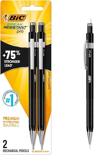 BIC Break Resistant Pro Mechanical Pencils with Extra Strong Lead and Shock-Absorption, 2-Count in Premium Barrel