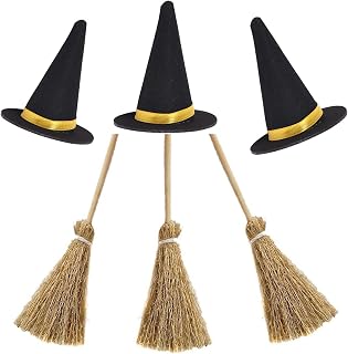 Mini Witch Hat for Crafts, Felt Witch Hats and Brooms for Halloween Handmade Wine Bottle Party Decor (Black)