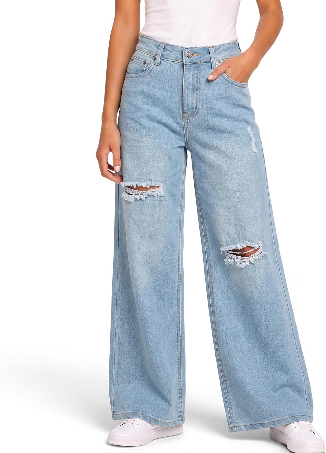 AEROPOSTALE Girls Wide Leg Jeans, Low Rise 5-Pocket Stretch Denim, Baggy