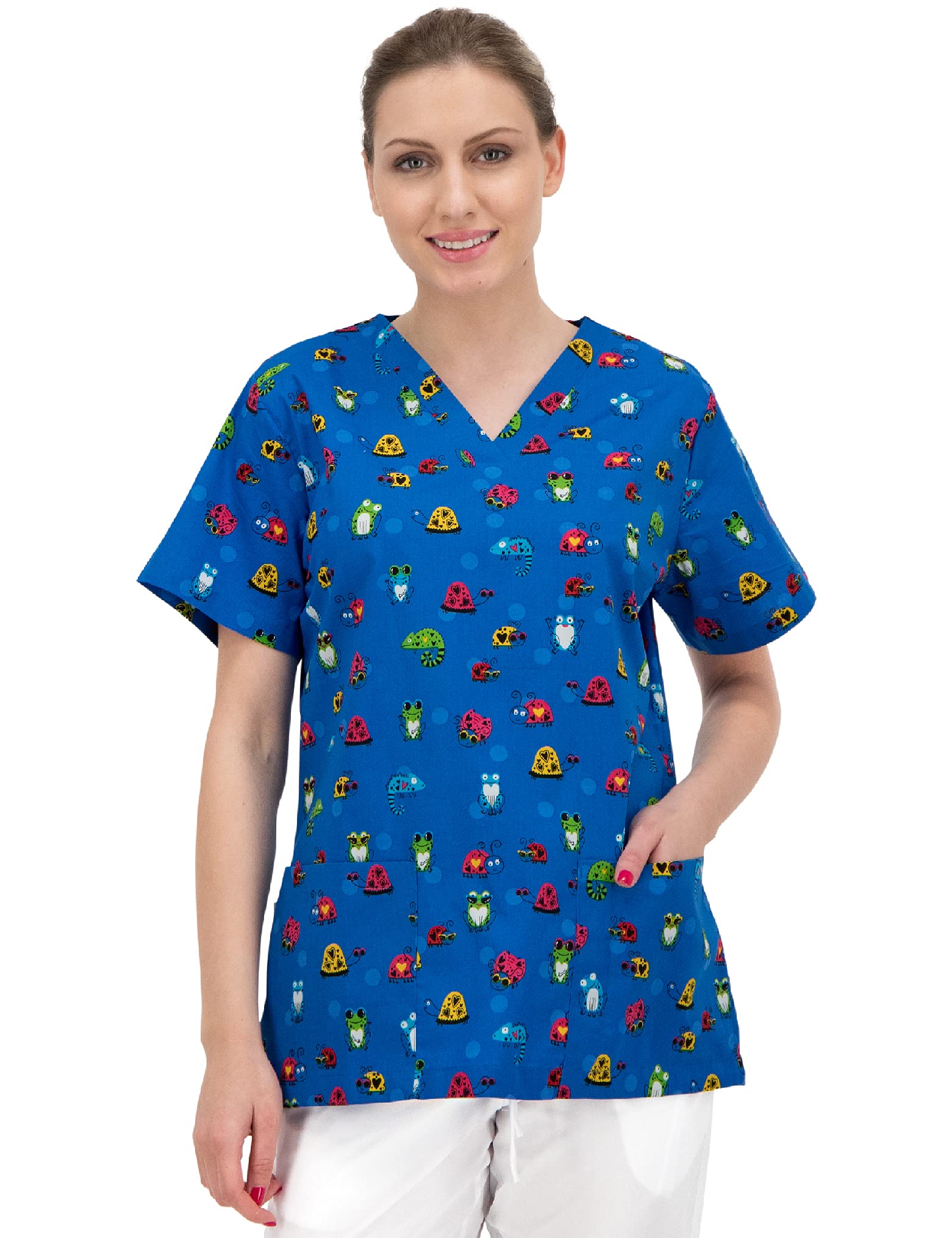 B-well Bambina Casacas Sanitarias Mujer Manga Corta Cuello V para Enfermeras, Dentistas, Médicos, Estudiantes y Veterinarios — view 2
