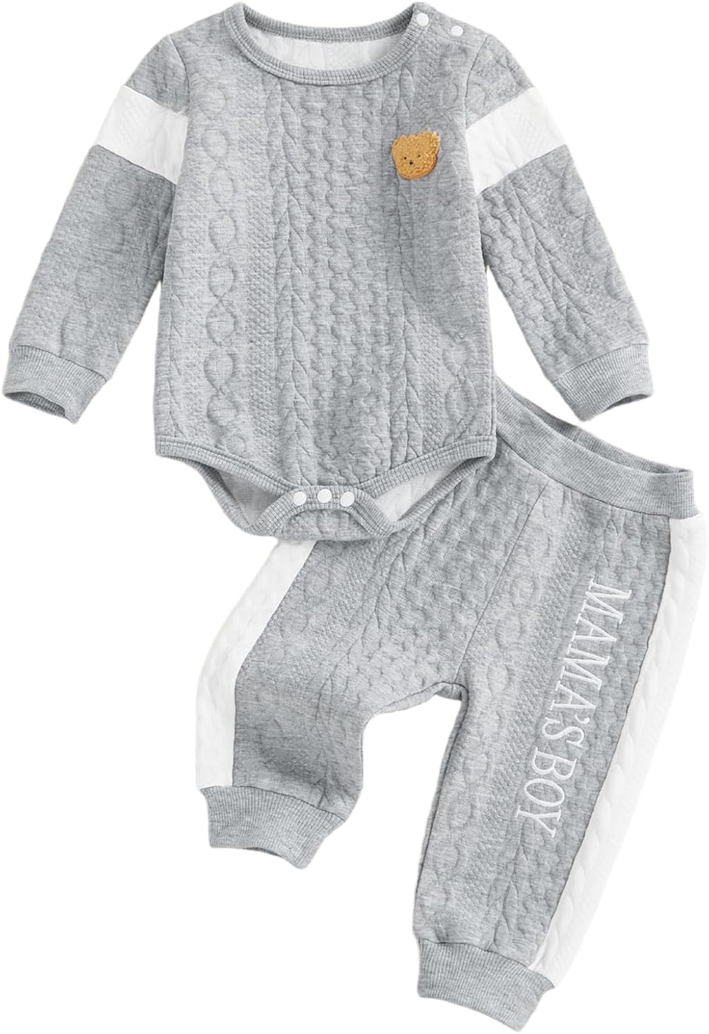 Kayotuas Newborn Baby Boy Outfit Mamas Boy Baby Clothes Cute Bear Embroidery Long Sleeve Romper Pant Set Fall Winter Clothing