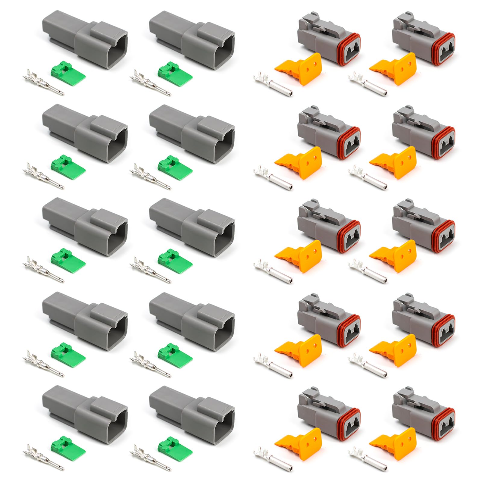 Elecbee 10 Pairs DT Connector 2 Poles, for Deutsch Connector Set, Waterproof Electrical Connectors, Automotive Cable Connectors, Plug Connector for Motorcycles, Scooters, Cars, Trucks Boats