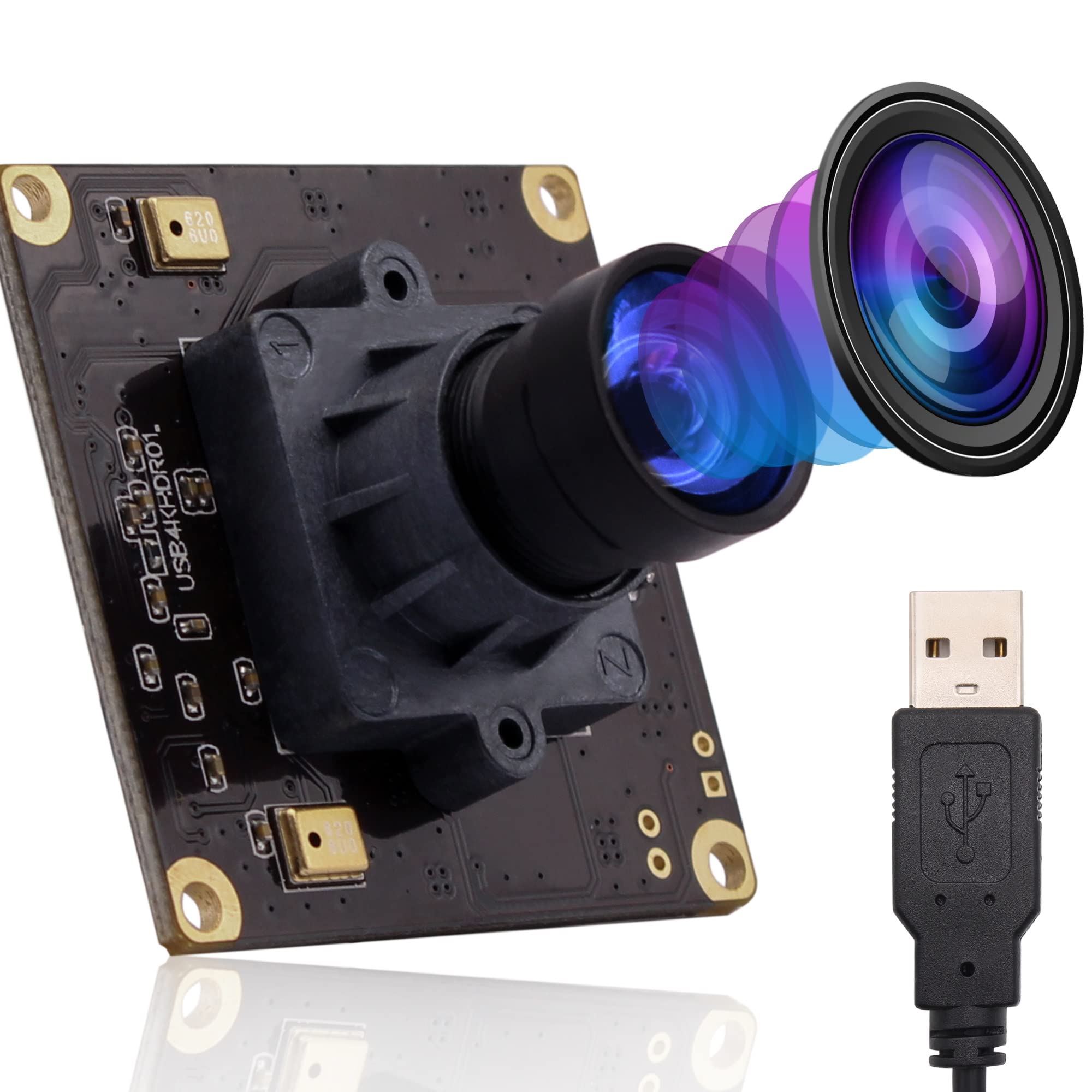 G Modulo fotocamera USB 4K, modulo webcam 2160p, modulo grandangolare UHD 30 fps, 100 gradi, senza distorsioni USB con fotocamera, video desktop, computer, scheda di memoria per Windows, Android, Mac,