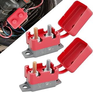 2PCS DC 12V - 24V Automatic Reset Circuit Breaker with Cover Stud Bolt, 12V 20A Circuit Breaker Automatic Reset for Battery Chargers, Trucks, Electric Cars, Car Engines and More (20 Amp)
