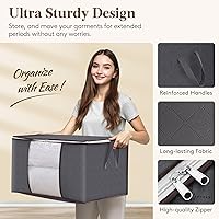 Vista 4 de Lifewit Paquete de 8 contenedores plegables de almacenamiento de ropa con tapas, gris, tela no tejida, rectangulares, cremallera resistente, asa