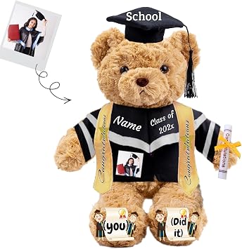 Graduation Gifts 2026 Teddy Bear with Text+Photo, Personalised Bear Plush Toys as Graduation Gift for Her Him as High School College Kindergarten Grad Day 11 IN-Text+Photo