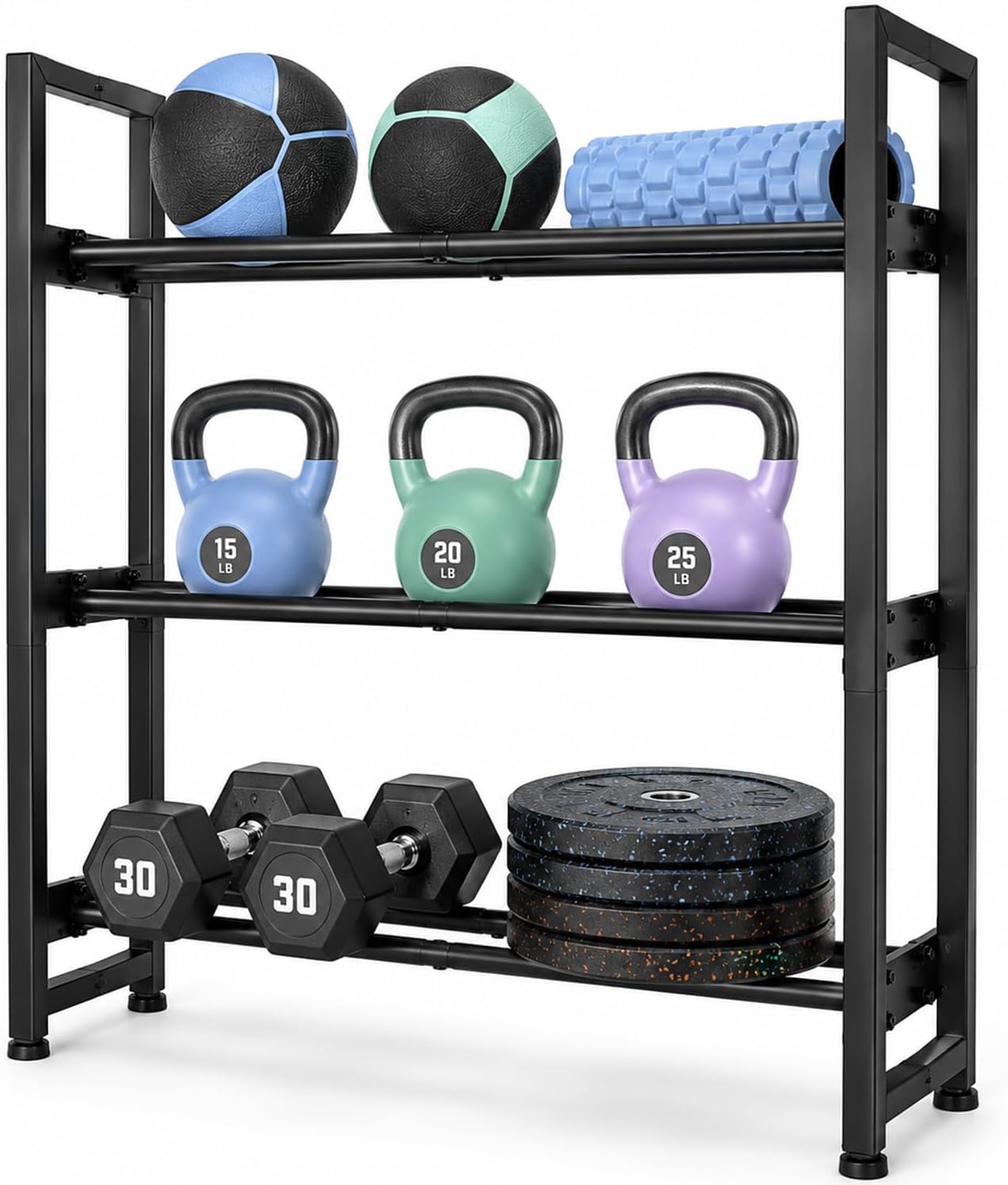 Amonax Home Gym Storage Dumbbell Rack, Weight Stand Kettlebell Rack Yoga Mat Holder Rack for Barbell Pad Resistance Band Foam Roller, Fitness Accessories Organizer Workout Equipment for Women