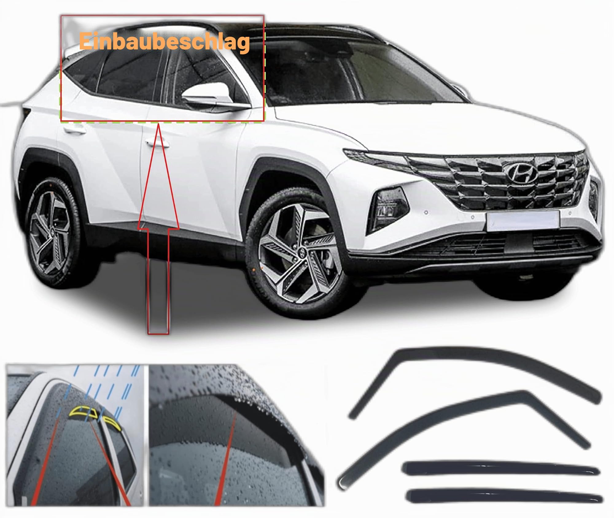 4x Windabweiser für Hyundai Tucson (NX) 2021 2022 2023 2024 2025 2026 Seitenfenster-Regenabweiser/Wetterschutz
