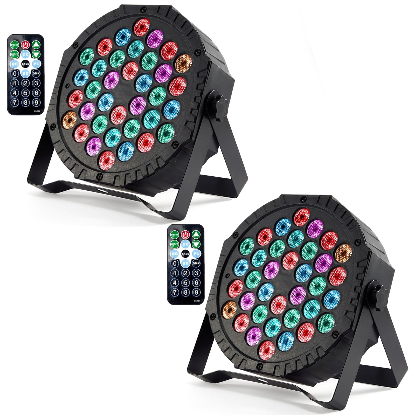2 Stück LED Par Strahler, 36 LED 72W Discolicht Partylicht, RGB DMX512 mit Fernbedienung, Bühnenlicht 7 Lichtmodi DJ licht für Party Bar Stage Feste Show [Energieklasse F]