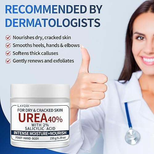 Miniatura 2 de LAVDIK Crema de urea 40% con ácido salicílico al 2%, hidratante de máxima fuerza para piel seca y agrietada en pies, manos, talones, codos y