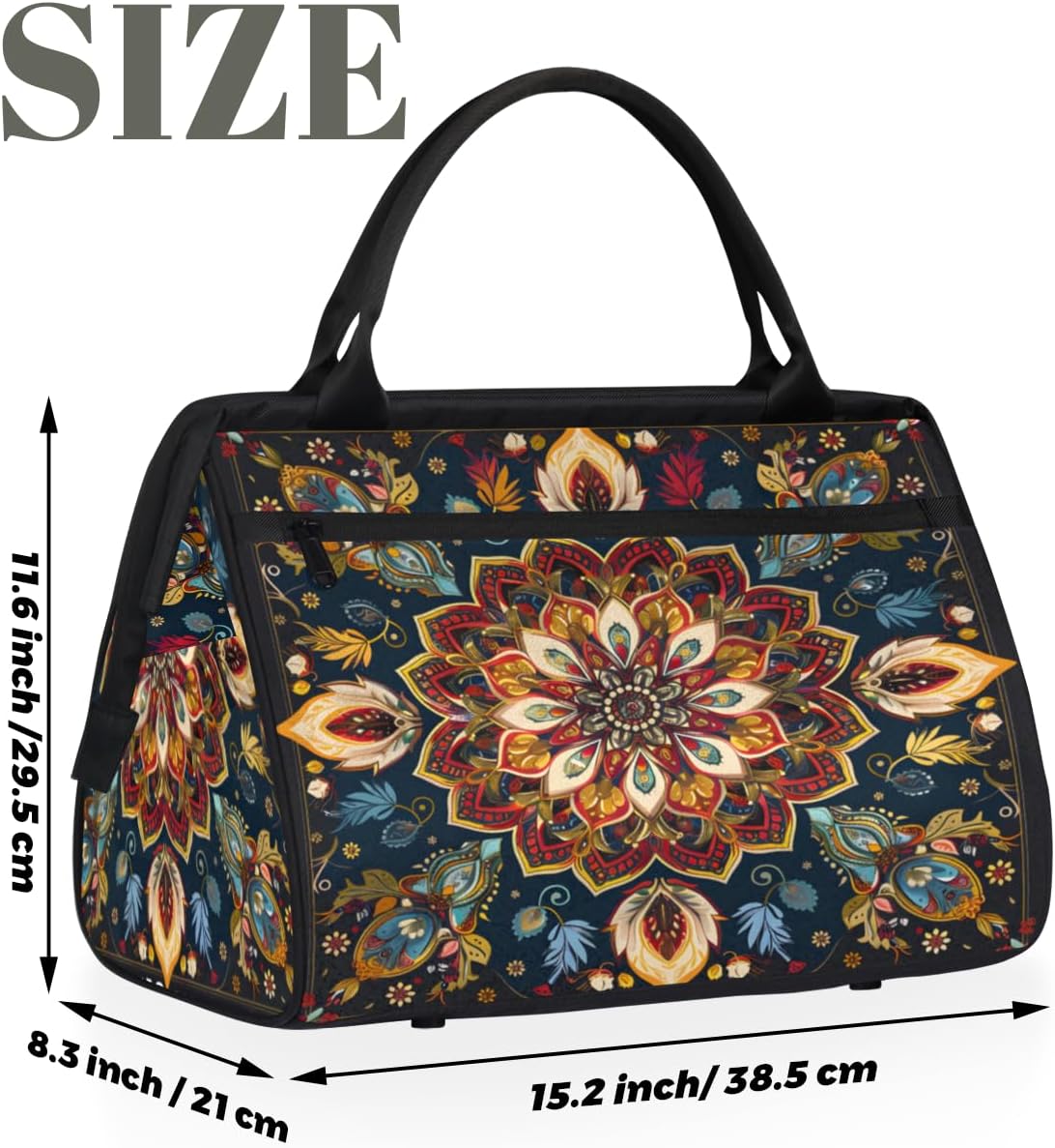 Colorful Mandala Carpet Small Overnight Weekender Tote Bag for Women Men Foldable Travel Duffel Bags Lightweight Sports Gym Bag Waterproof Carry On Luggage Weekender Bag for Traveling Gifts