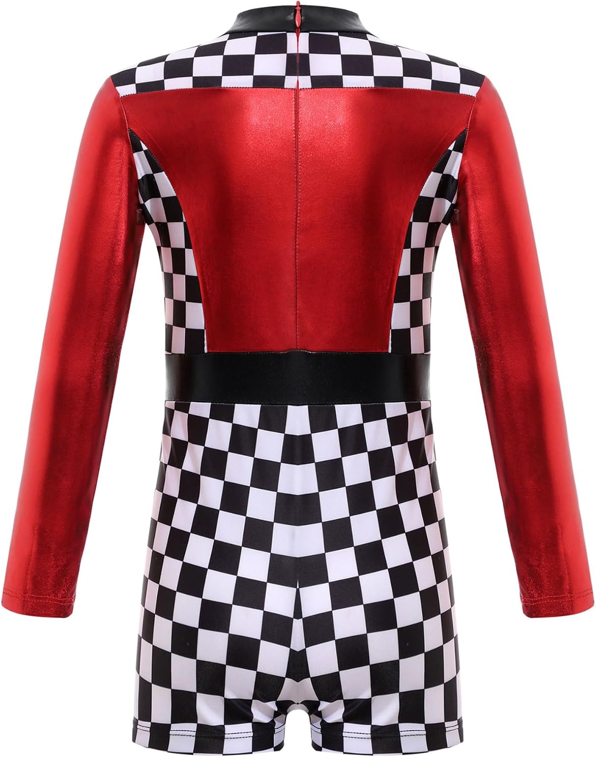 Choomomo Race Car Driver Jumpsuit for Girls Kids Long Sleeve Checkered Racer Bodysuit Racing Unitard