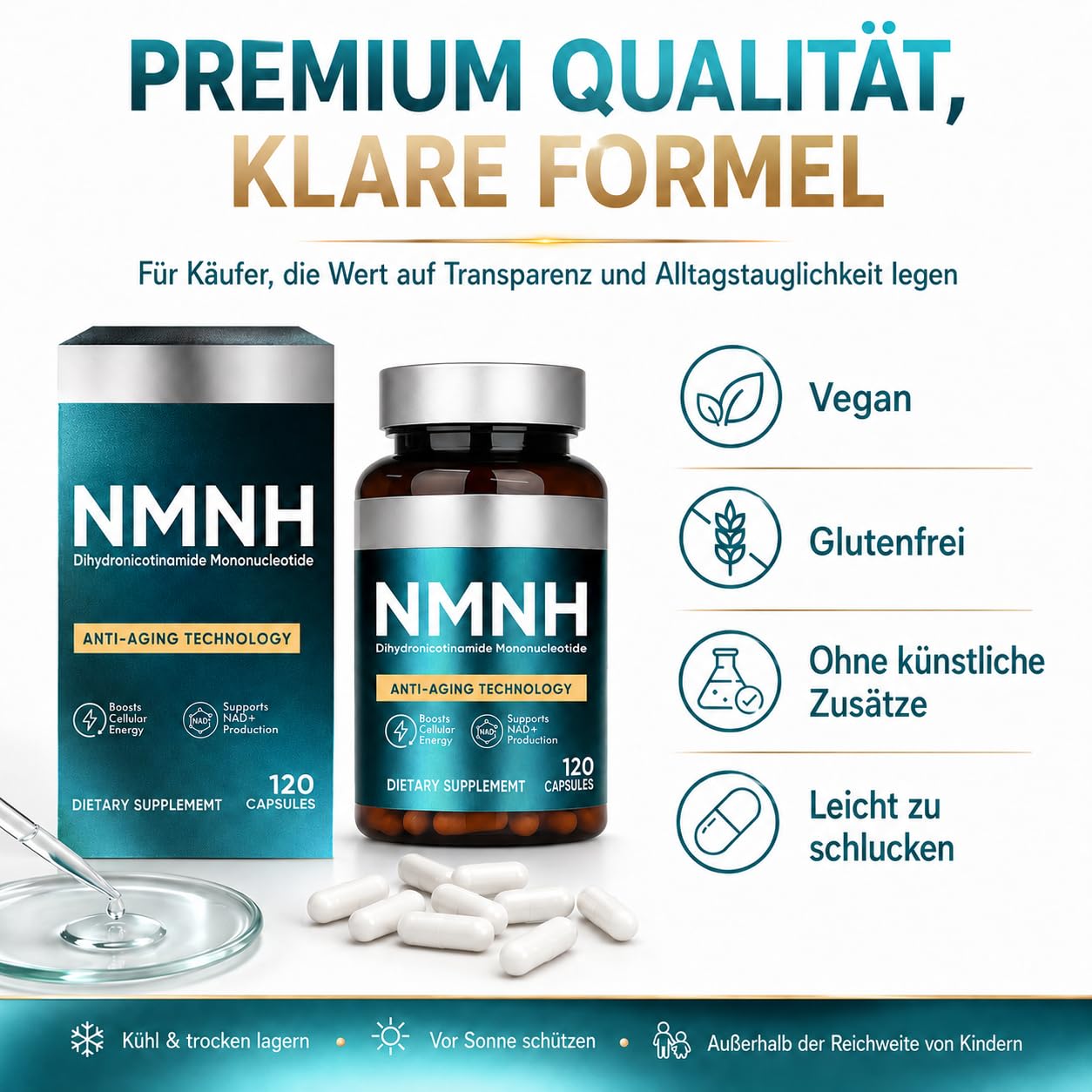 NMNH Kapseln 120pcs, Zur Steigerung Des NAD+-Spiegels, NMNH Supplement | Anti-Aging & Konzentration, Zellenergie Und Vitalität, Vegan & Ohne Zusätze
