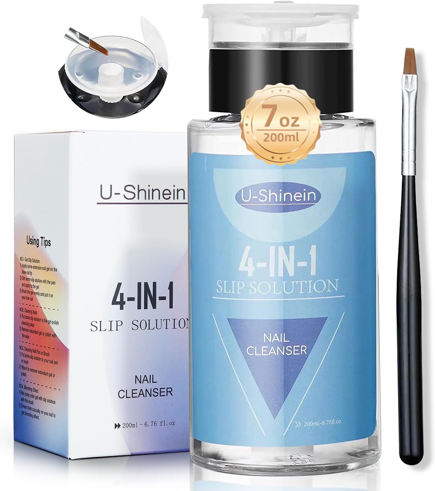 200ml Nail Slip Solution, 4-in-1 Poly Nail Gel Slip Solution Poly Nail Extension Gel Liquid Slip Solution Builder Gel, Nail Cleaner Liquid Nail Polish Remover with Nail Brush Nail Art