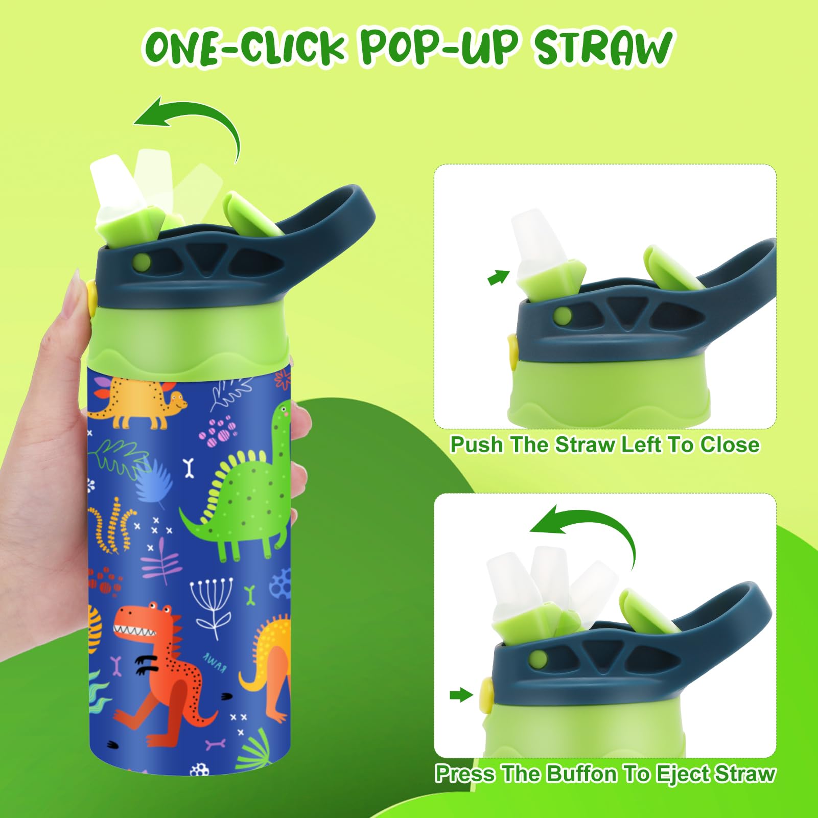 Paquete de 2 vasos de sublimación para niños, vaso de acero inoxidable con aislamiento de doble pared de 12 onzas con 2 tapas de popote reemplazables y parte inferior de goma
