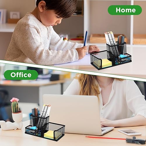Miniatura 3 de 6 soportes para bolígrafos para escritorio, de malla, de metal, para lápices, con organizador de notas adhesivas, para suministros de oficina,