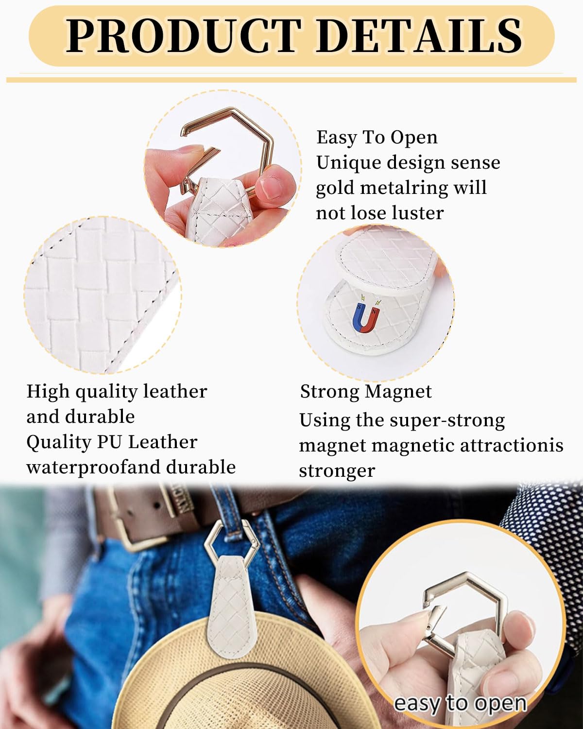 Clip magnético multifuncional para sombrero de viaje – Accesorio para bolso, equipaje, mochila (blanco)
