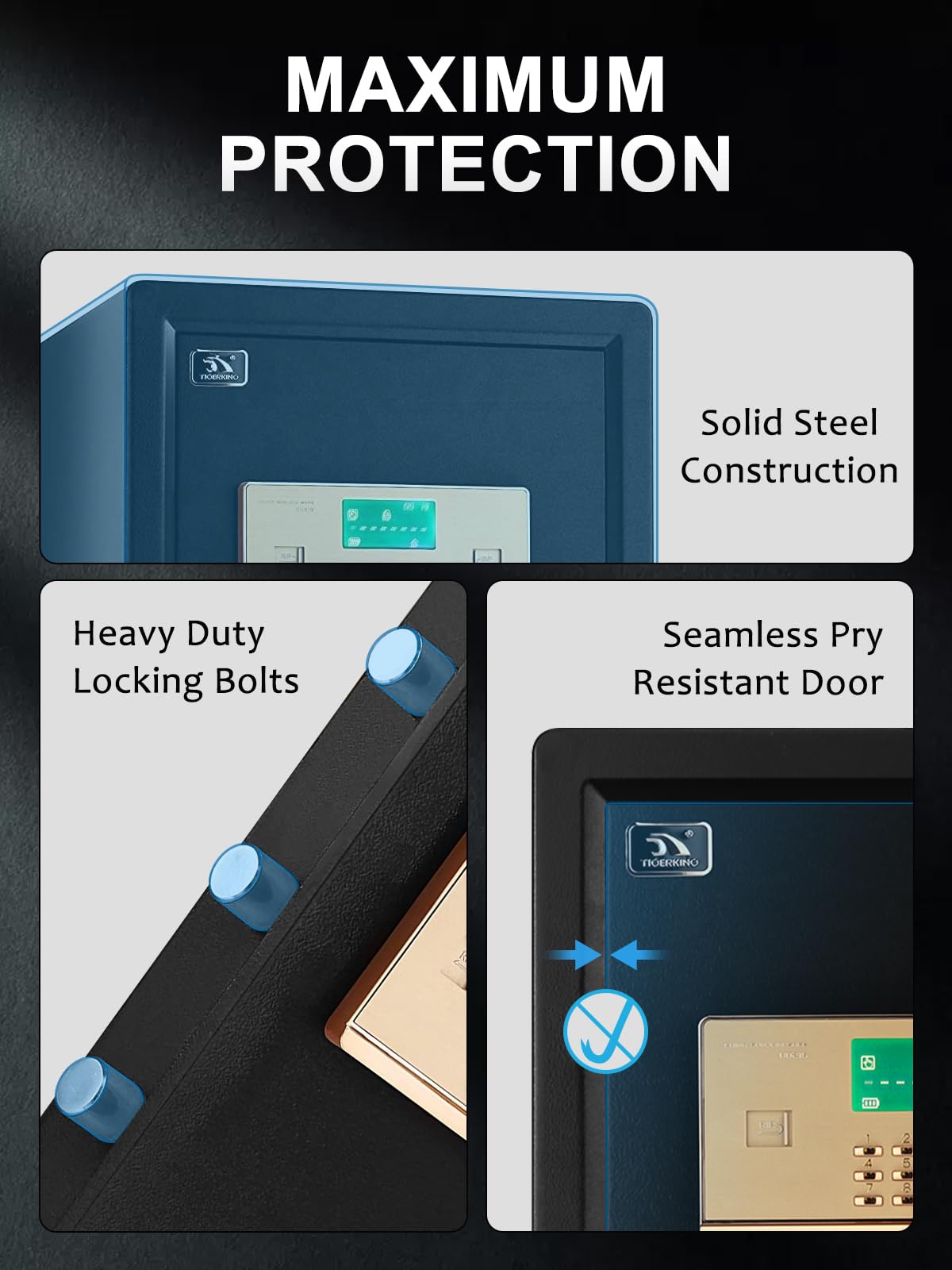 TIGERKING 5.9 Cu.ft Large Heavy Duty Safe Box, Big Home Security with Double Safety Key Lock, Adjustable Shelves, Anti-Theft Alarm System, Removable Wheels, Ideal for Home Office, Black: TIGERKING Safe Box,1.5 Cubic Feet Big Home Safes with Digital Lock for Home and Office