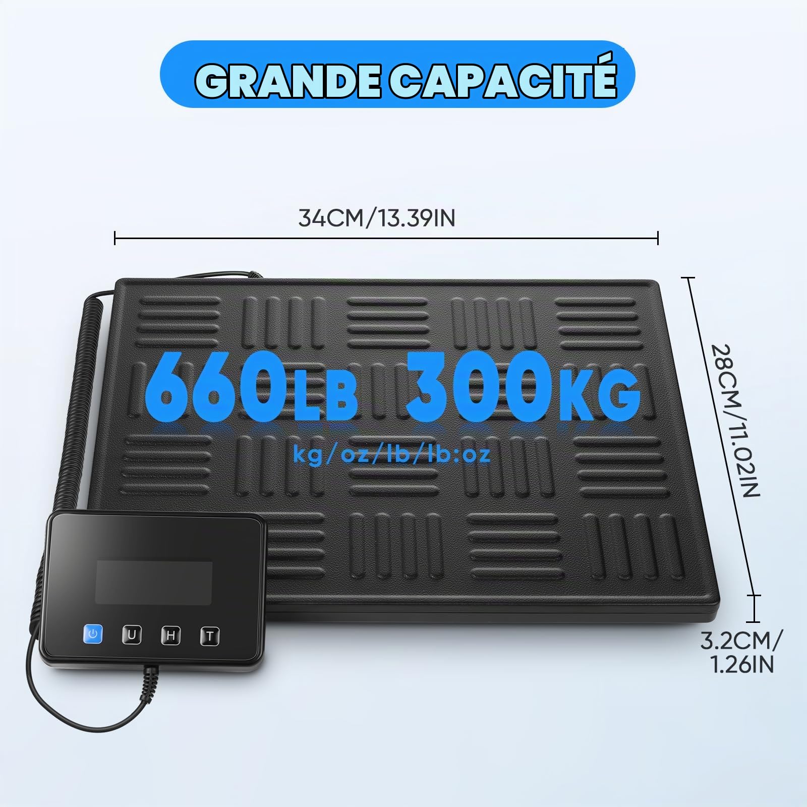Balance Colis Numérique 300kg, Balance Postale Précise avec Fonction Tare, Grand Plateau et Écran LCD, Idéale pour Petites Entreprises, Précision Pèse Colis, Balance d'Expédition Robuste