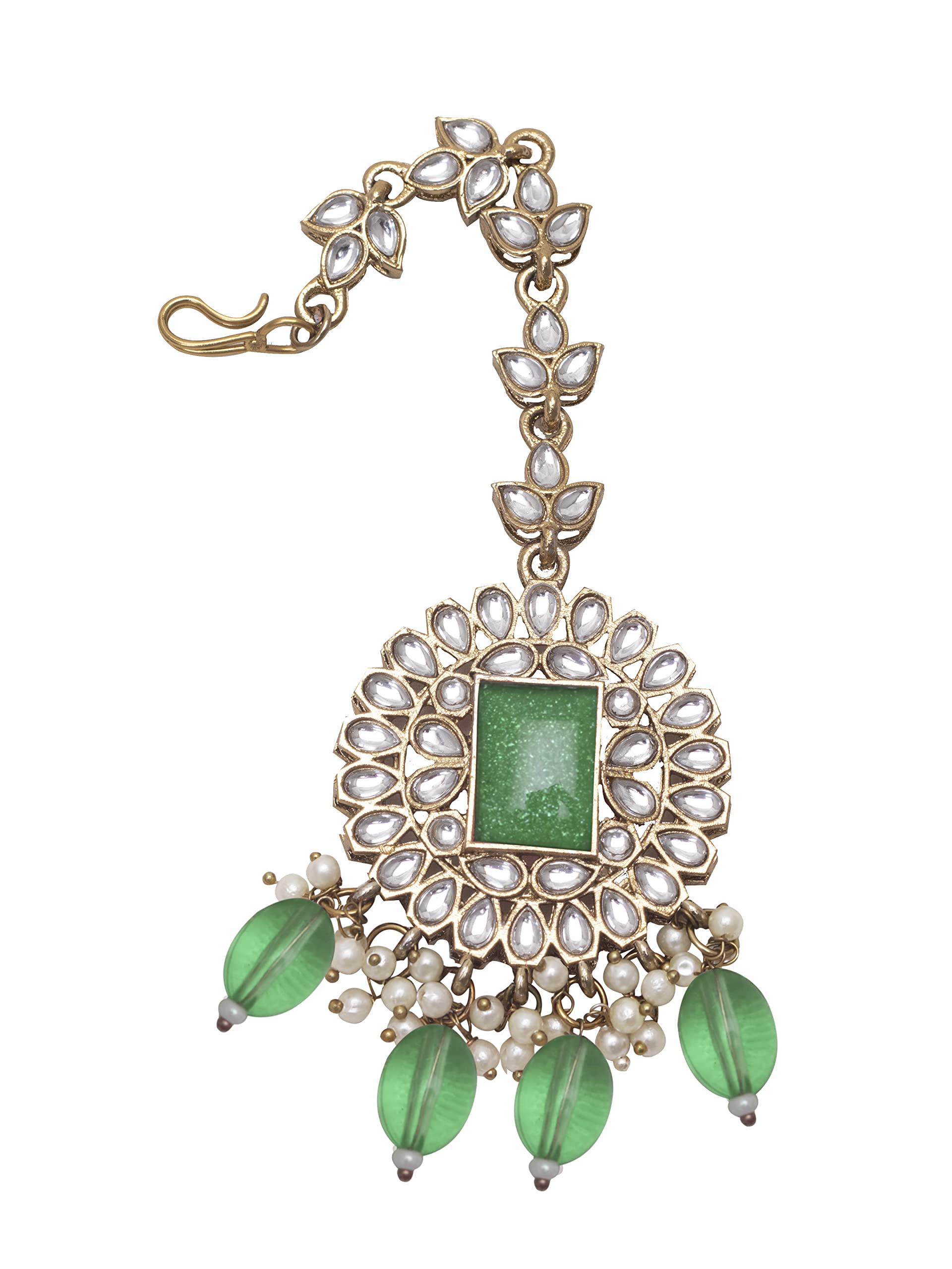 BFC- BUY FOR CHANGE Gold Plated Kundan And Pearl Maang Tikka For Ladies (Green) (B0C666LX2D) Amazon Price History, Amazon Price Tracker