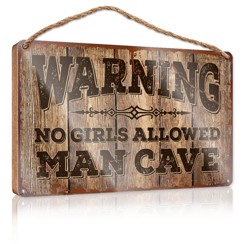 FZFN Spring Porch Sign Warning! Man Cave No Girls Allowed Wooden Sign Restroom Decor Welcome Sign For Front Porch Standi(15X28CM)