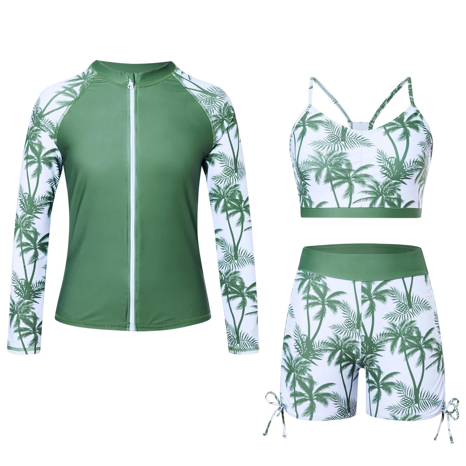Funnycokid Costume da bagno da bambina, 3 pezzi, con cerniera, con protezione anti-rash guard, costume da bagno estivo per bambini da 3 a 12 anni