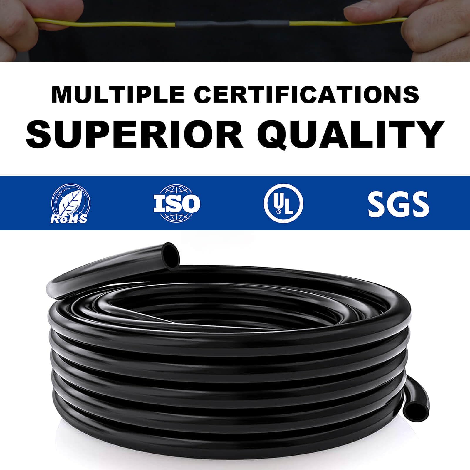 Gaine thermorétractable de 19,1 mm, 19,1 mm de qualité marine, rapport de rétrécissement 3:1, avec doublure adhésive, noir