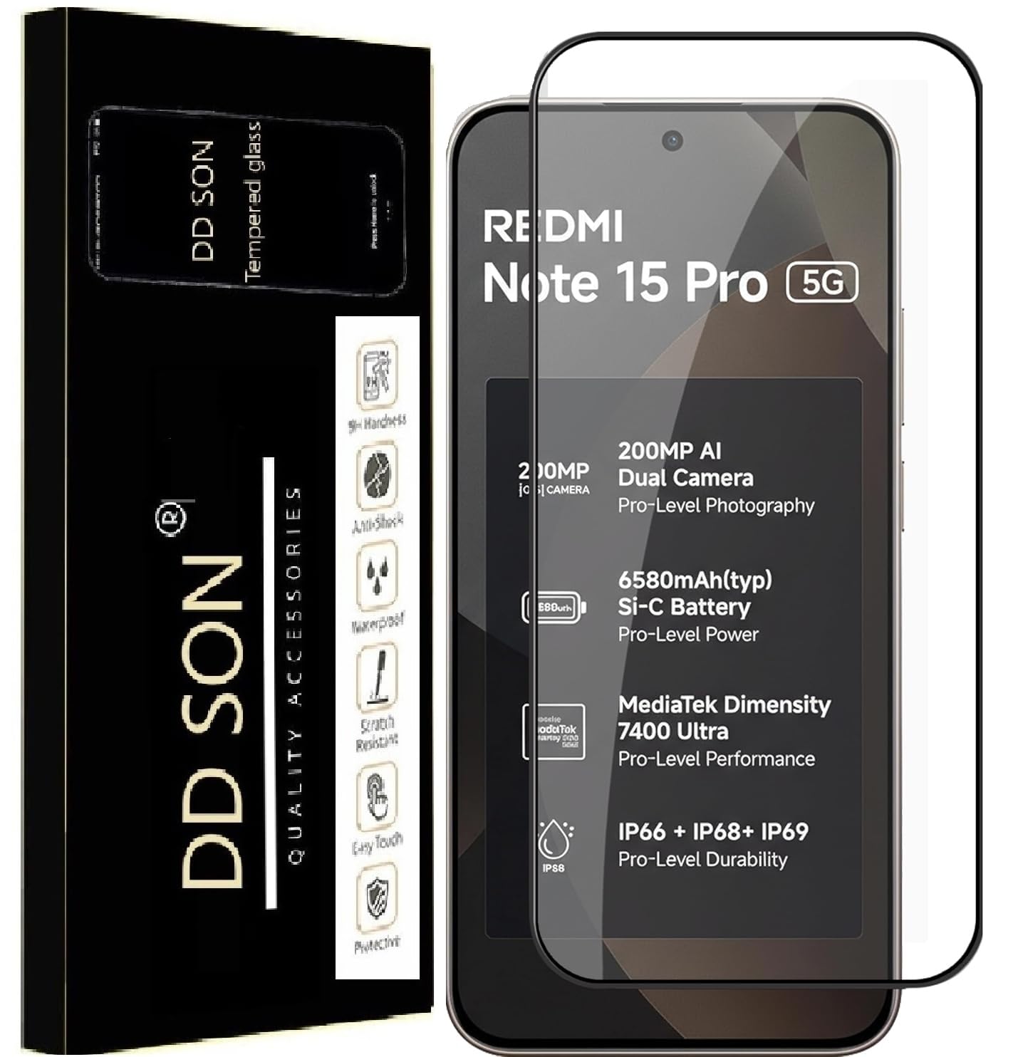 DD SON Premium HD+ Tempered Glass Screen Protector Guard Compatible For Redmi Note 15 Pro 5G (6.83 Inch, Pack of 1) | Edge to Edge Coverage With Easy to installation kit for Smartphone-image-42