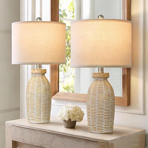 Miniatura 12 de Lámparas de mesa de 22.75 pulgadas para dormitorio, sala de estar, juego de 2 lámparas boho de casa de campo, mesita de noche, pequeña, rústica,