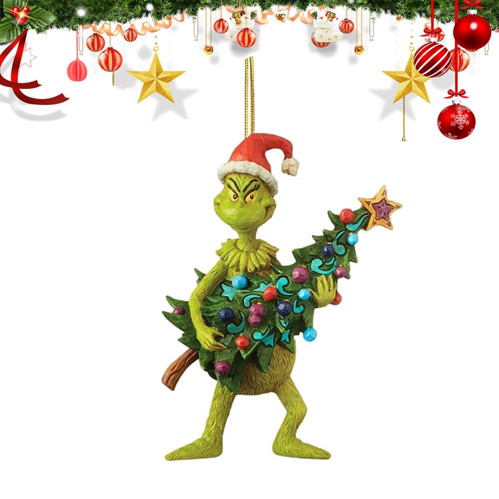 Grinch Decoraciones de Navidad, Adorno Colgante para árbol de Navidad, Divertida decoración de Navidad de Grinch de Resina Verde para el hogar, Fiesta de Vacaciones (A)