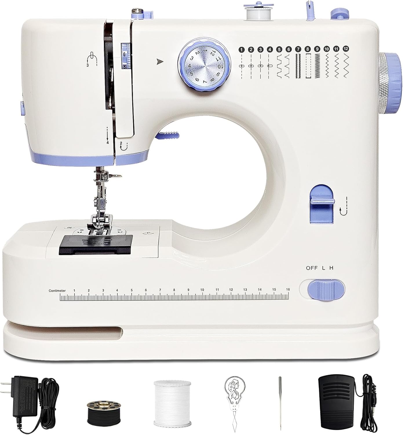 Beginner-Friendly Mini Sewing Machine with 12 Built-in Stitches, Sewing Machine with Foot Pedal, Portable, High-Low Speeds, Perfect for Sewing Enthusiasts