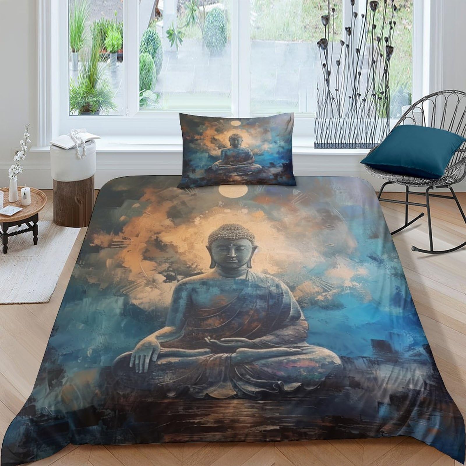 Housse de couette hypoallergénique Bouddha anti-acariens avec fermeture éclair