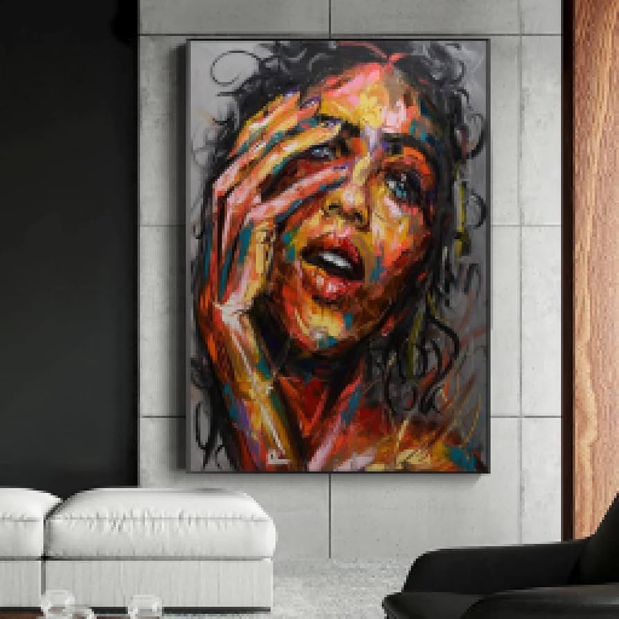 Amazon.co.jp: 現代女性のキャンバス絵画抽象女性の顔のポスターと版画