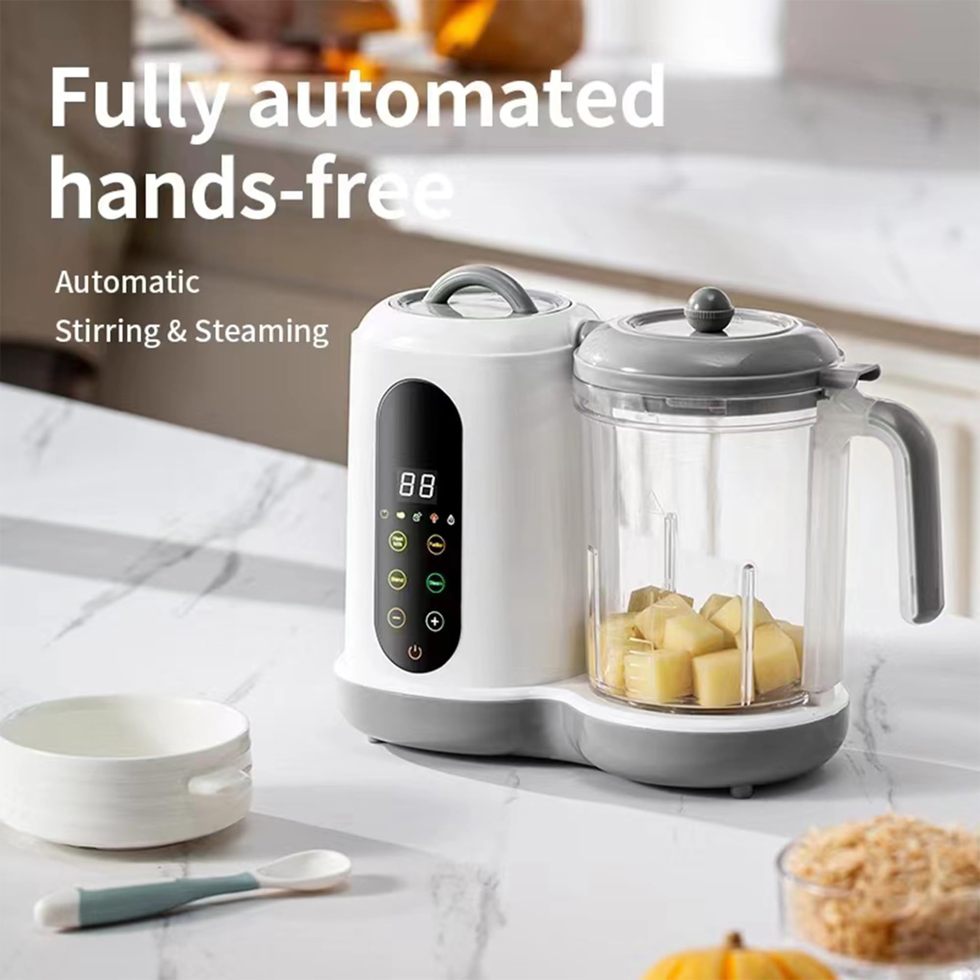 Robot Cuiseur Mixeur Bébé avec Panier Vapeur, Cuiseur Vapeur Mixeur Multifonctions Automatique pour Purées Maison Sain, Fonction autonettoyante
