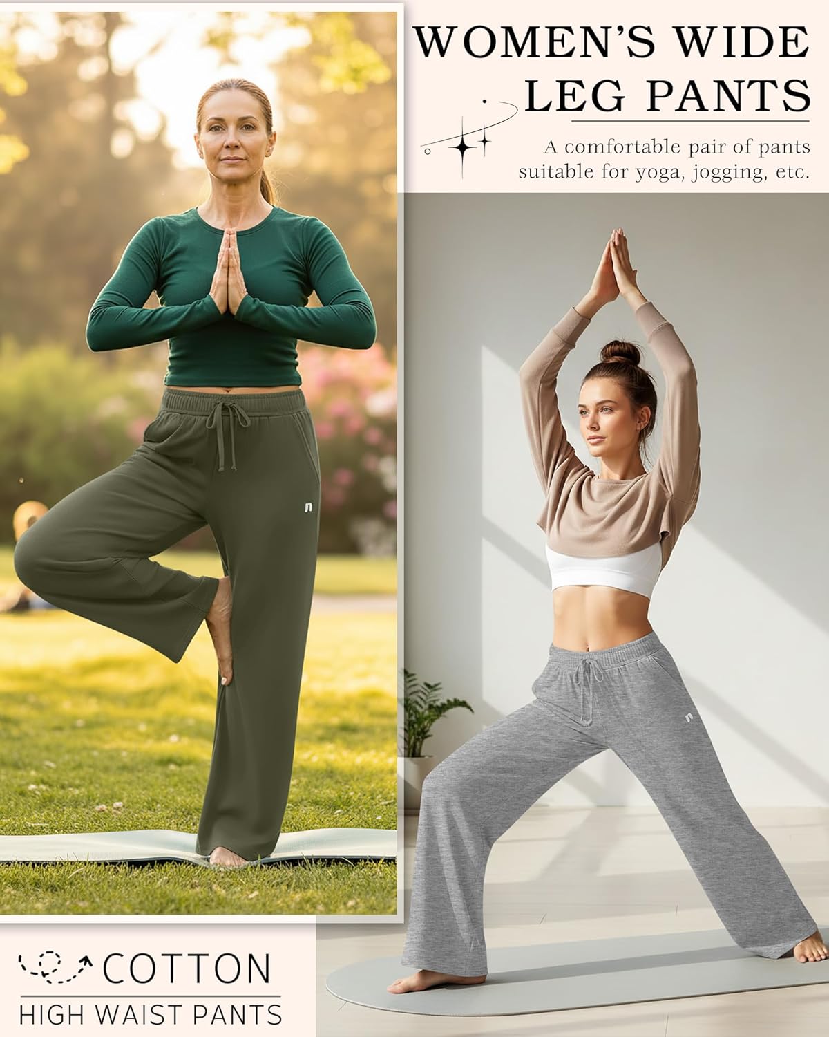 Neer 3 Pack Women's Yoga Pants Loose Casual Wide Leg Sweatpants High Waist Lounge Drawstring Stretch Pants with Pockets - Image 2